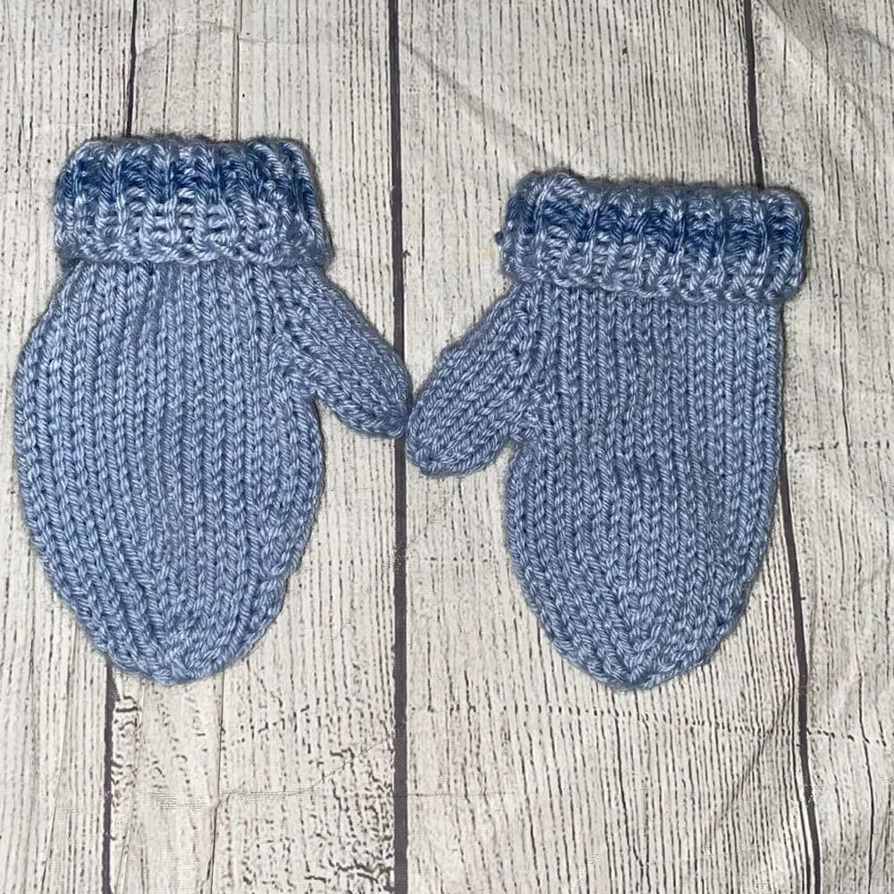 Toddler knit mittens blue